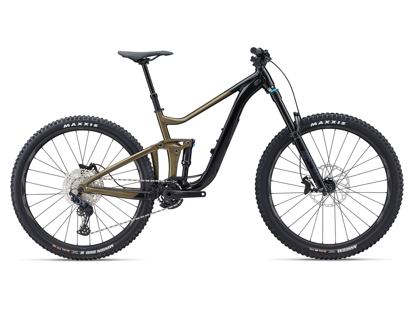 Mountain bike with a black and brown frame on a white background