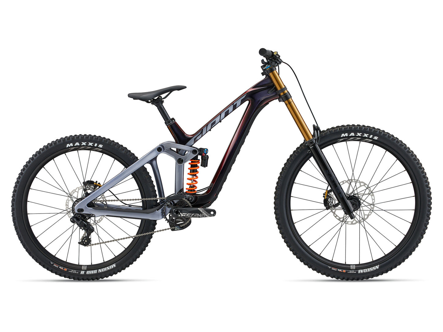 Mountain bike with suspension fork on a white background