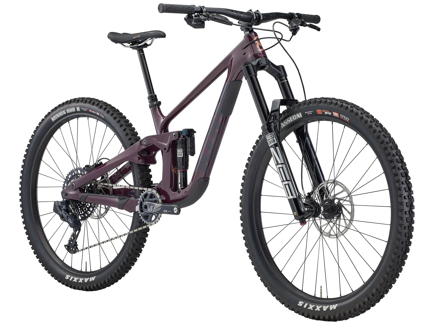 Mountain bike with a maroon frame on a white background