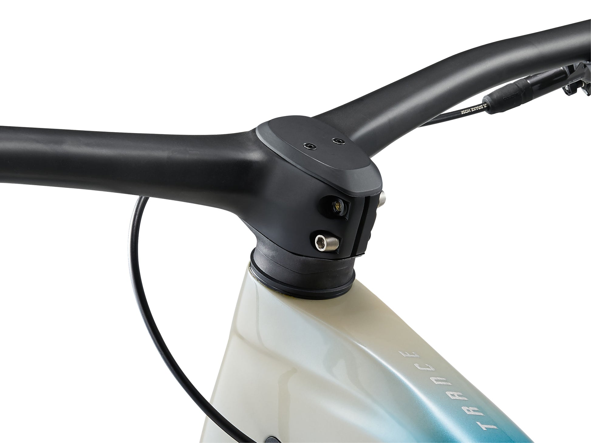 Close-up of a bicycle handlebar with a white background