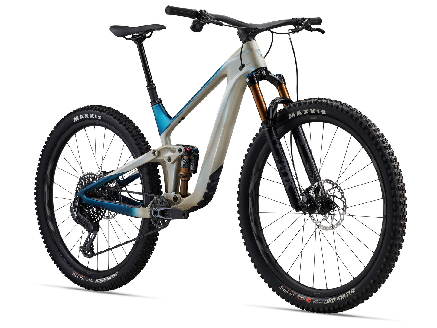 Mountain bike with white frame and black tires on a white background