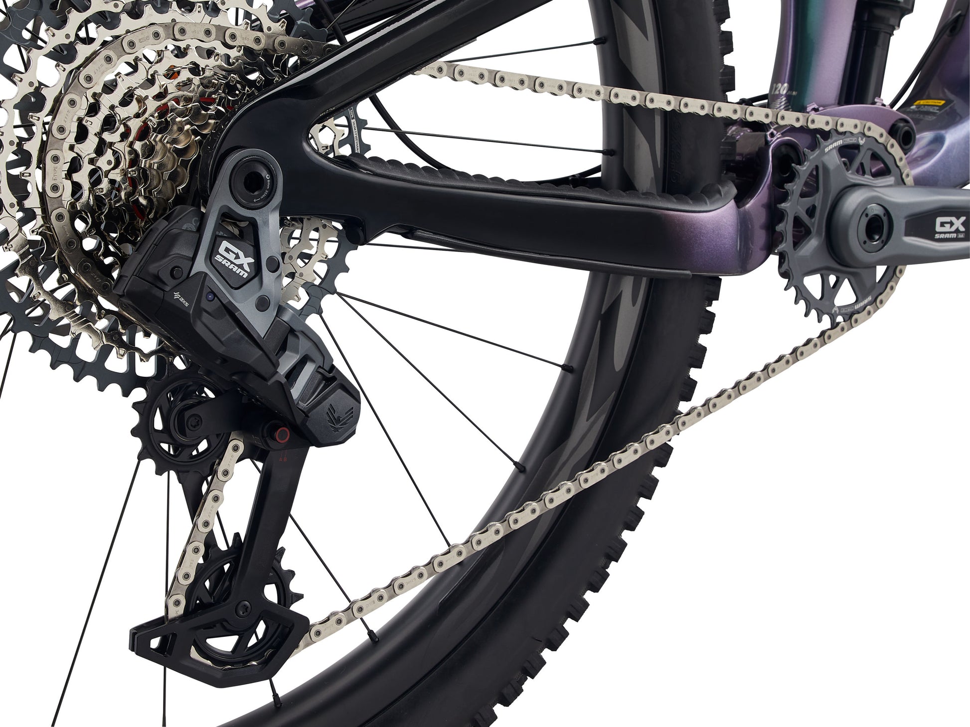 Close-up of a bicycle's gear system on a white background