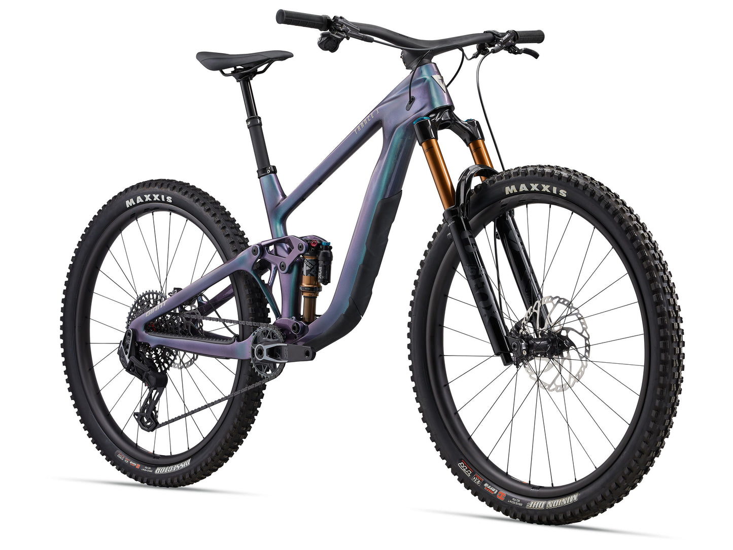 Mountain bike with a purple frame on a white background