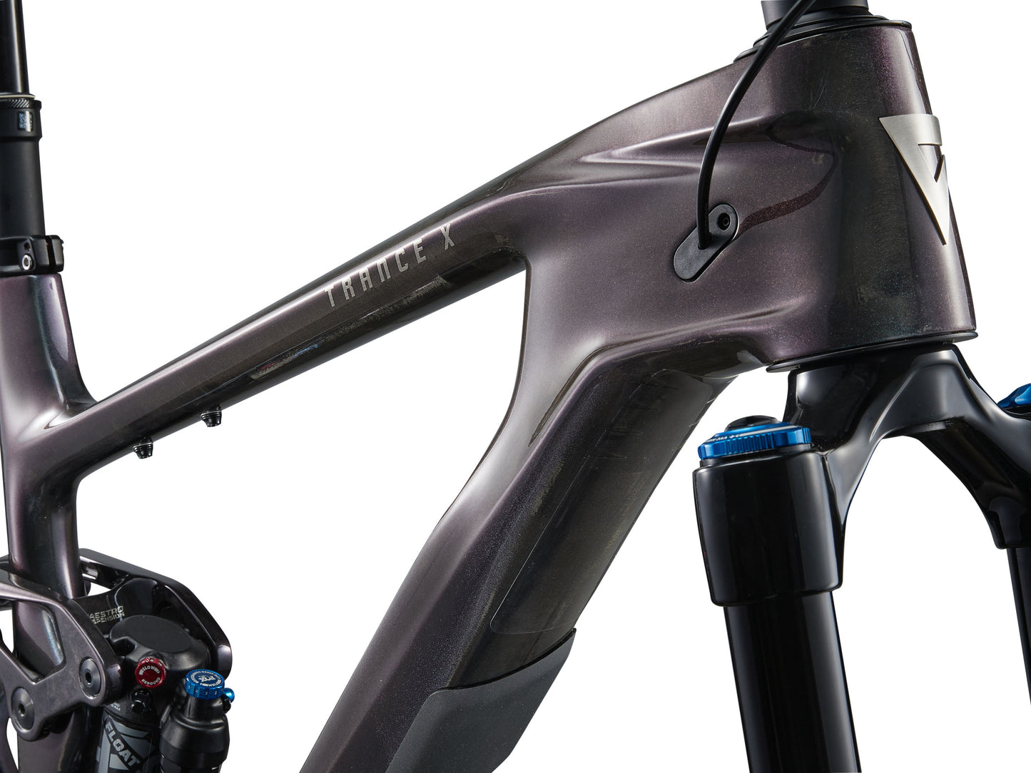 Close-up of a bicycle frame with 'Hinoki' branding on a white background