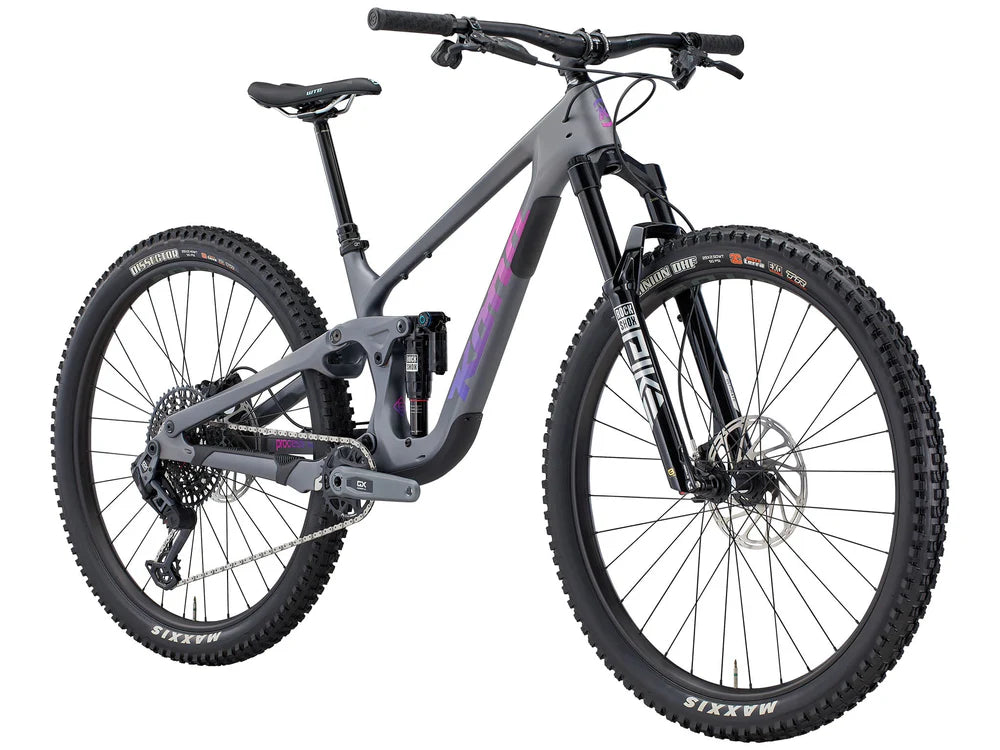 Gray mountain bike with black components on a white background