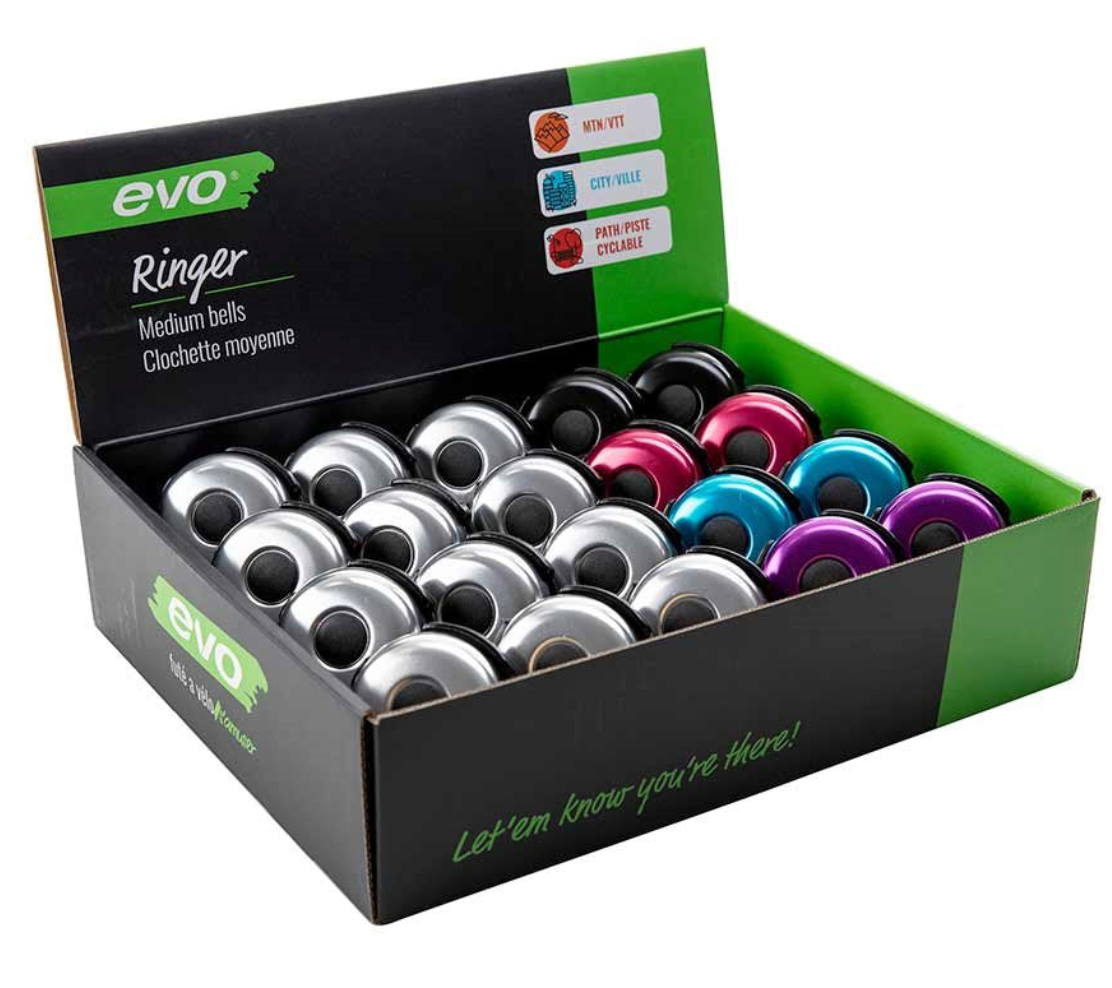 Evo Ringer Mini Bell Silver EVO - RINGER MEDIUM BELLS ASSORTED COLOURS – More Bikes Vancouver