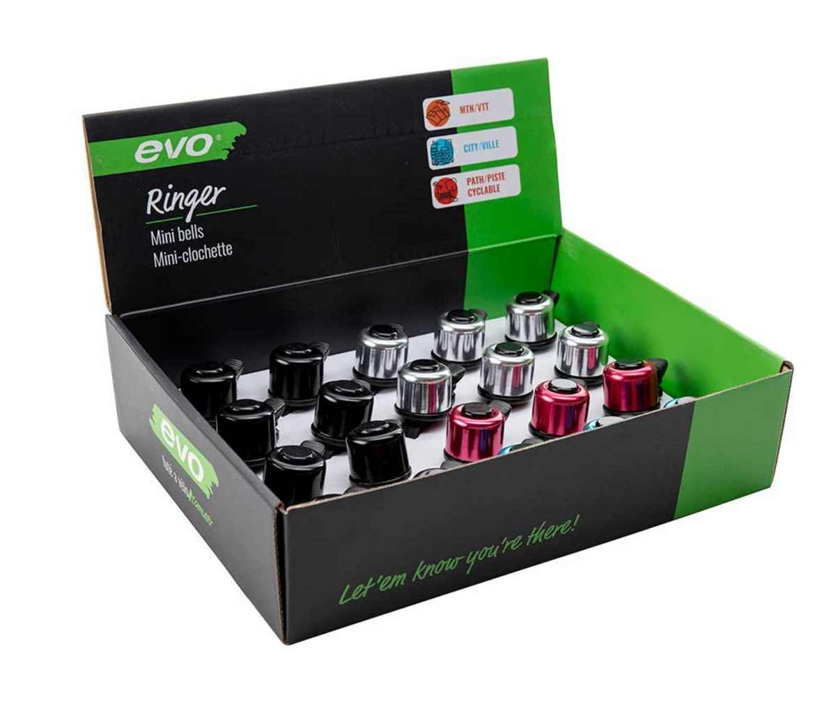 Evo Ringer Mini Bell Silver EVO - RINGER MINI BELL, ASSORTED COLOURS – More Bikes Vancouver